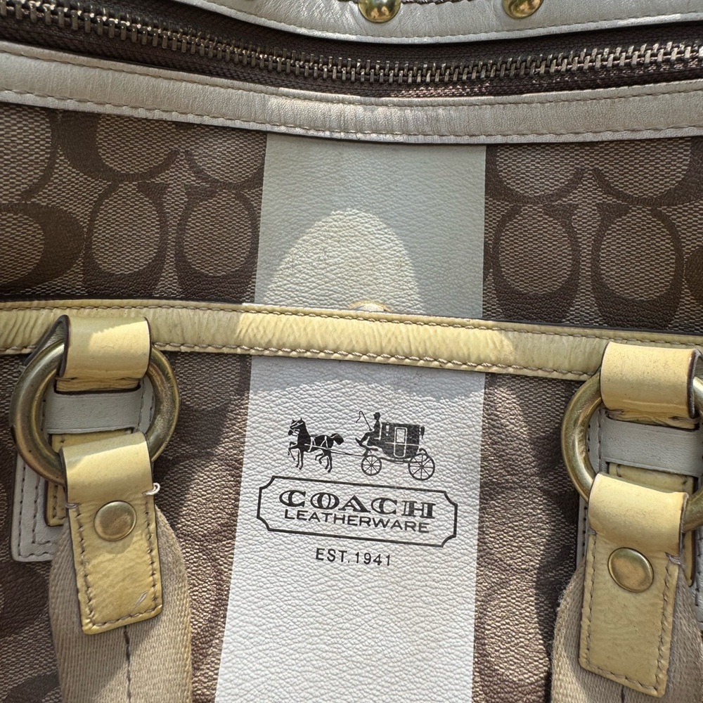 Coach Tan and Cream Signature Satchel - Picture 8 of 12